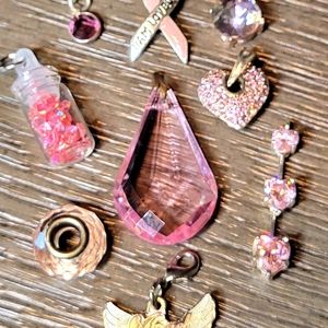 9 Piece Pink Sparkle Charm Lot Barbie Core Themed Jewelry Making Supply Bundle